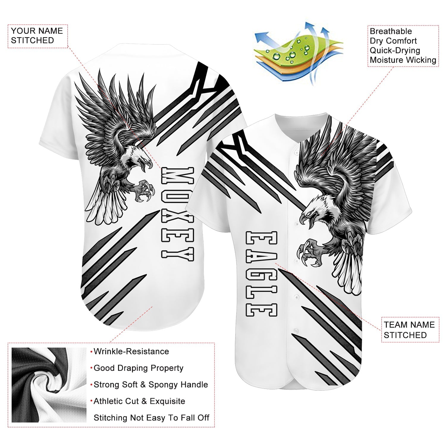 Custom White White-Black 3D Eagle Authentic Baseball Jersey - Sky-Custom