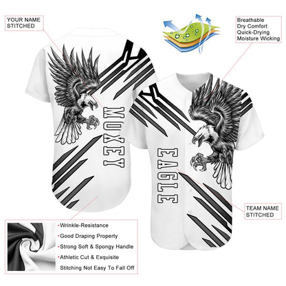 Custom White White-Black 3D Eagle Authentic Baseball Jersey - Sky-Custom