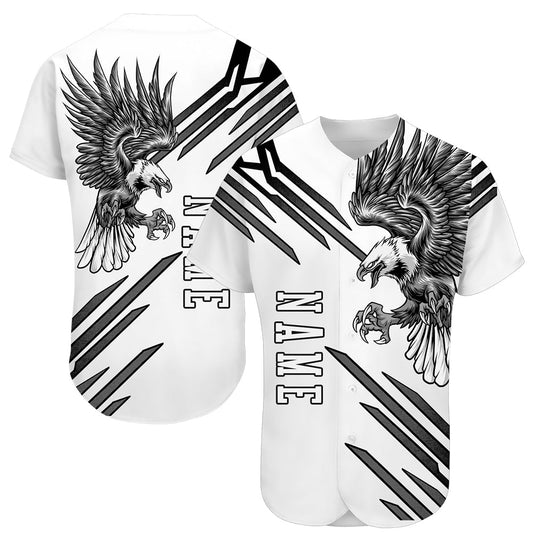 Custom White White-Black 3D Eagle Authentic Baseball Jersey - Sky-Custom