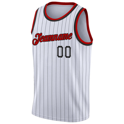 Custom White Black Pinstripe Red-Black Authentic Basketball Jersey - Sky-Custom
