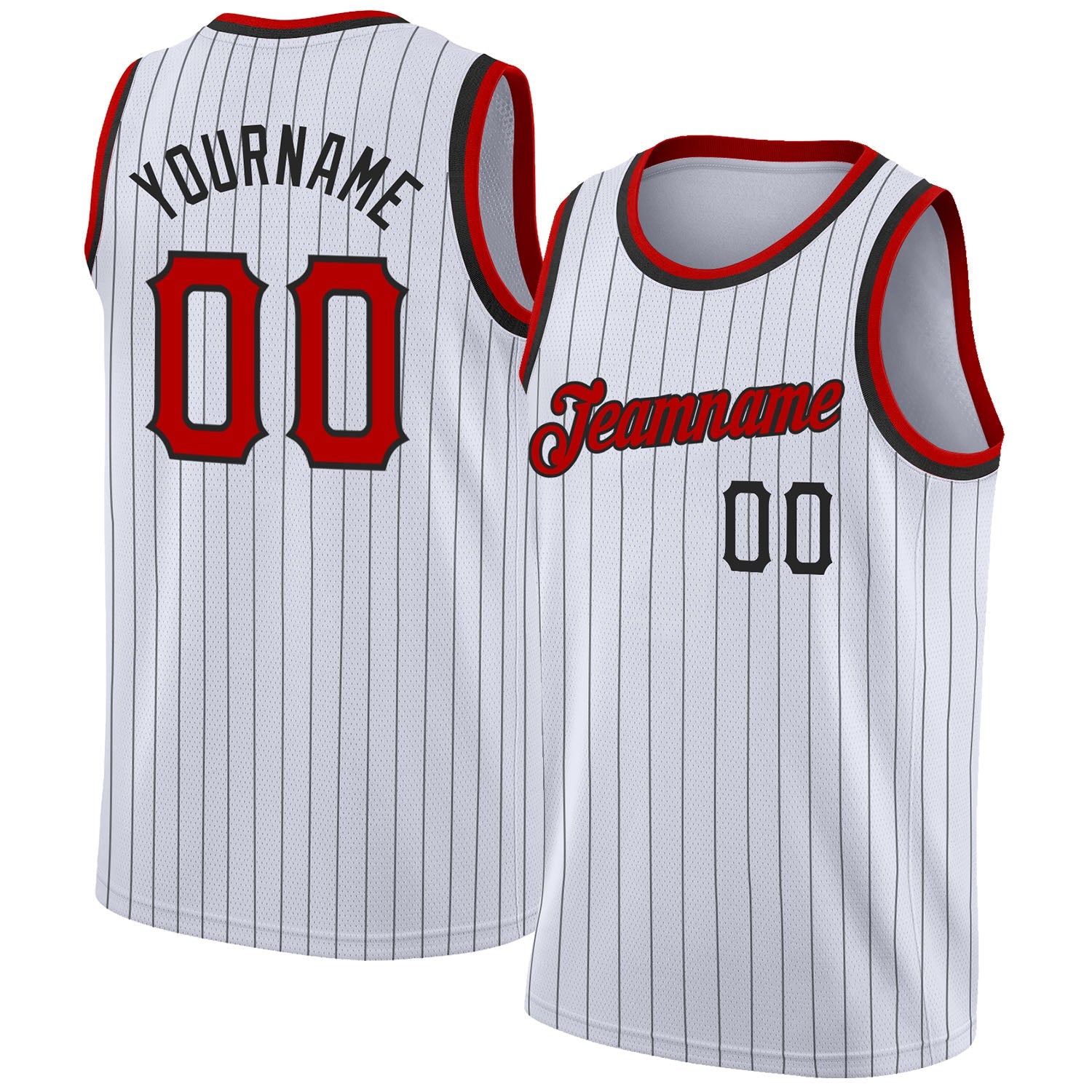 Custom White Black Pinstripe Red-Black Authentic Basketball Jersey - Sky-Custom