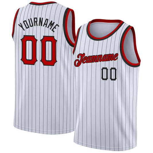 Custom White Black Pinstripe Red-Black Authentic Basketball Jersey - Sky-Custom