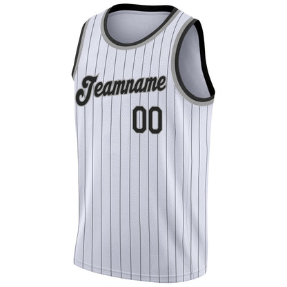Custom White Black Pinstripe Black-Gray Authentic Basketball Jersey - Sky-Custom