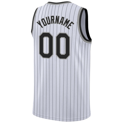 Custom White Black Pinstripe Black-Gray Authentic Basketball Jersey - Sky-Custom