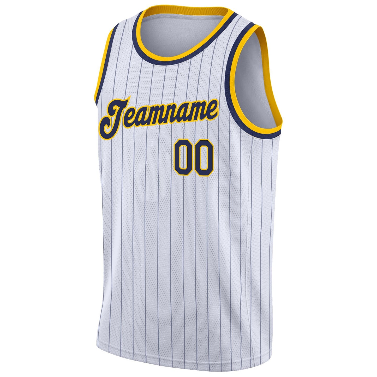 Custom White Navy Pinstripe Navy-Gold Authentic Basketball Jersey - Sky-Custom