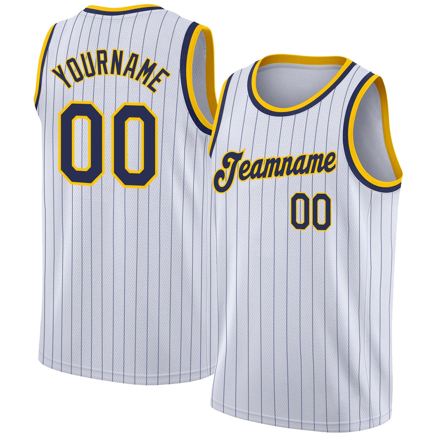 Custom White Navy Pinstripe Navy-Gold Authentic Basketball Jersey - Sky-Custom