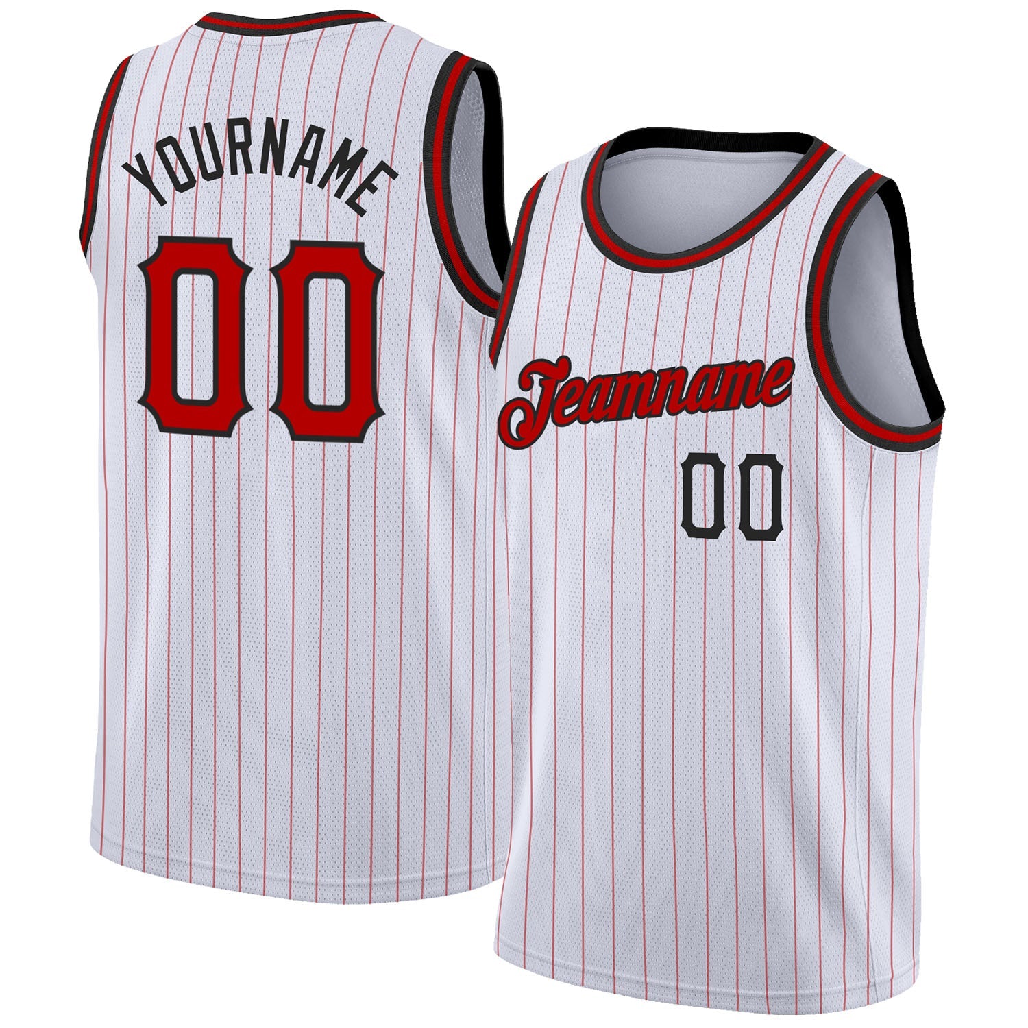 Custom White Red Pinstripe Red-Black Authentic Basketball Jersey - Sky-Custom