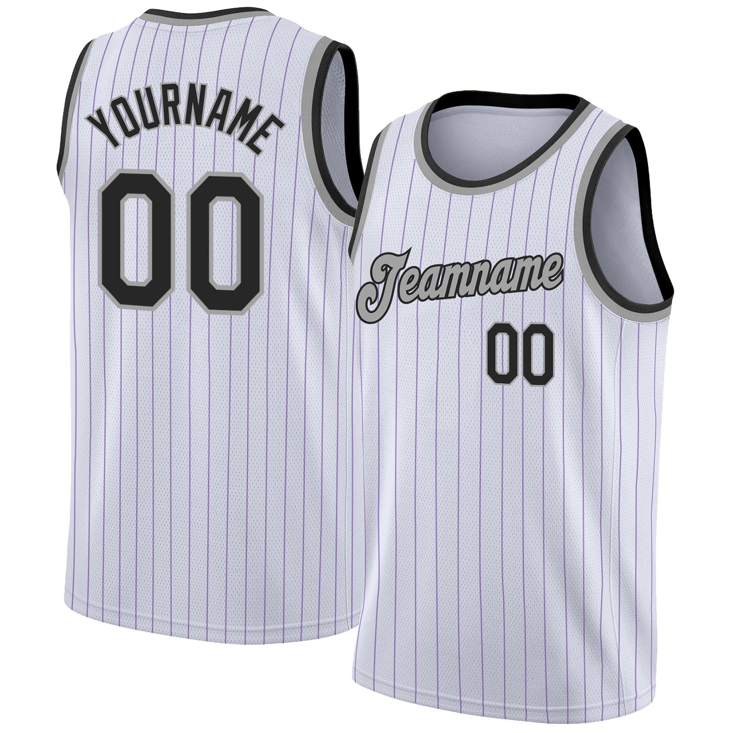 Custom White Purple Pinstripe Black-Gray Authentic Basketball Jersey - Sky-Custom