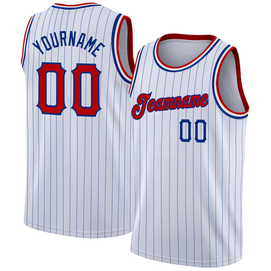 Custom White Royal Pinstripe Red-Royal Authentic Basketball Jersey - Sky-Custom