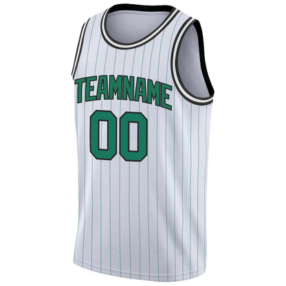 Custom White Kelly Green Pinstripe Kelly Green-Black Authentic Basketball Jersey - Sky-Custom