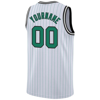 Custom White Kelly Green Pinstripe Kelly Green-Black Authentic Basketball Jersey - Sky-Custom