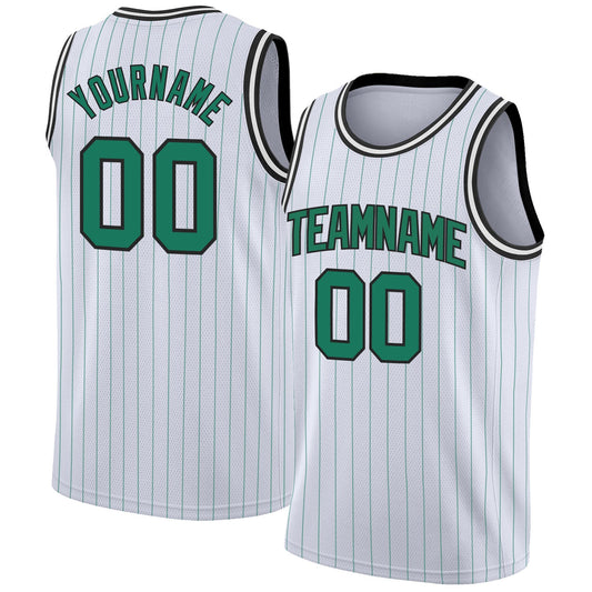 Custom White Kelly Green Pinstripe Kelly Green-Black Authentic Basketball Jersey - Sky-Custom