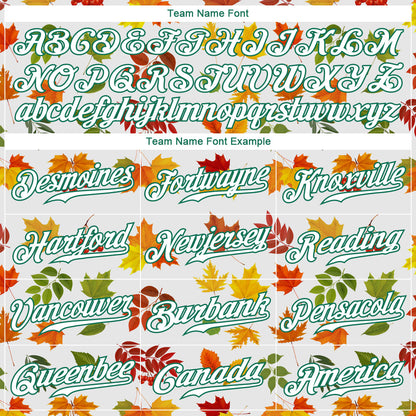 Custom White White-Kelly Green 3D Pattern Design Autumn Leaves Authentic Baseball Jersey - Sky-Custom
