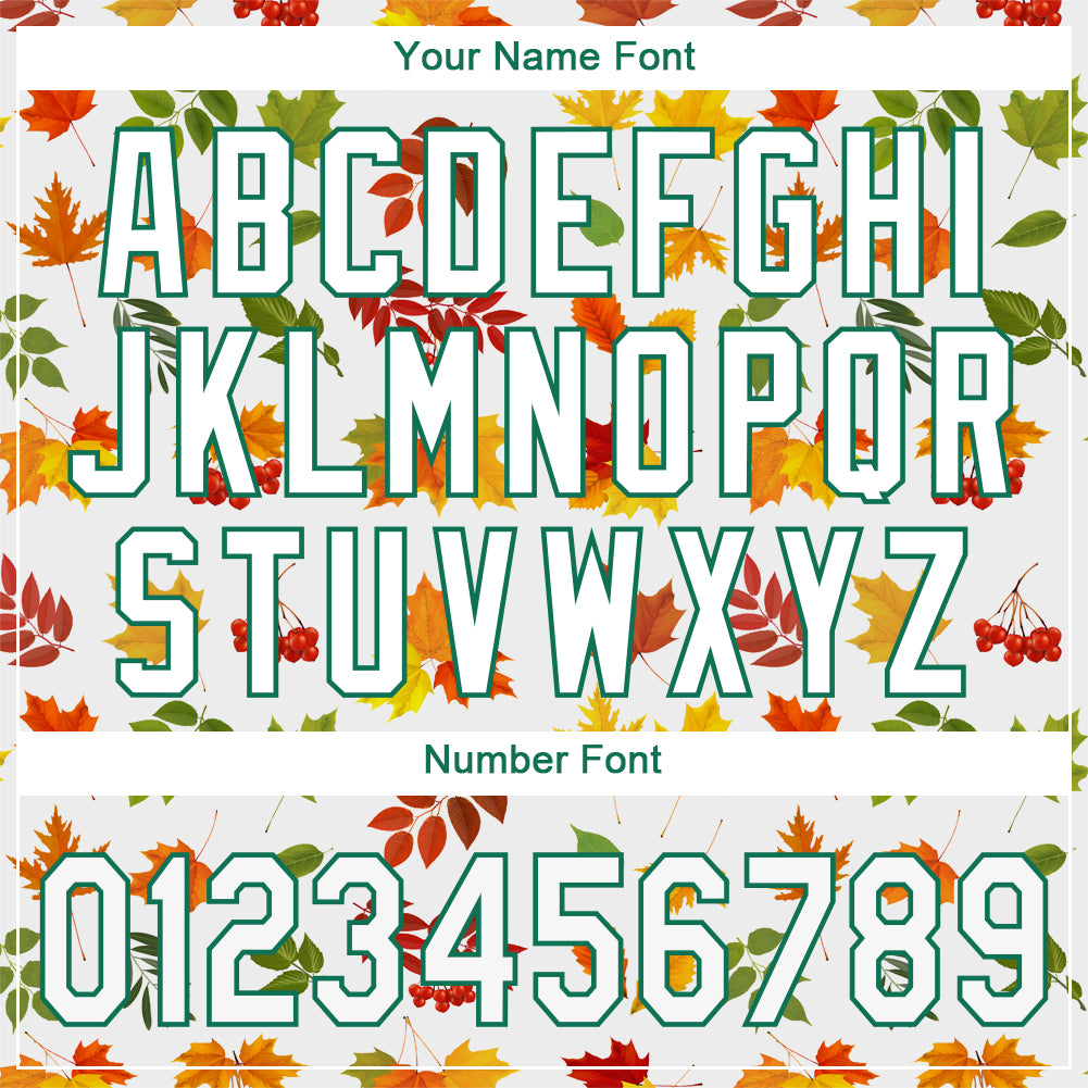 Custom White White-Kelly Green 3D Pattern Design Autumn Leaves Authentic Baseball Jersey - Sky-Custom