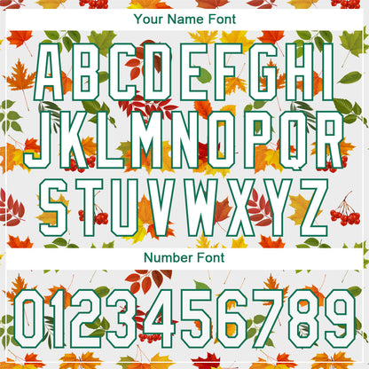 Custom White White-Kelly Green 3D Pattern Design Autumn Leaves Authentic Baseball Jersey - Sky-Custom
