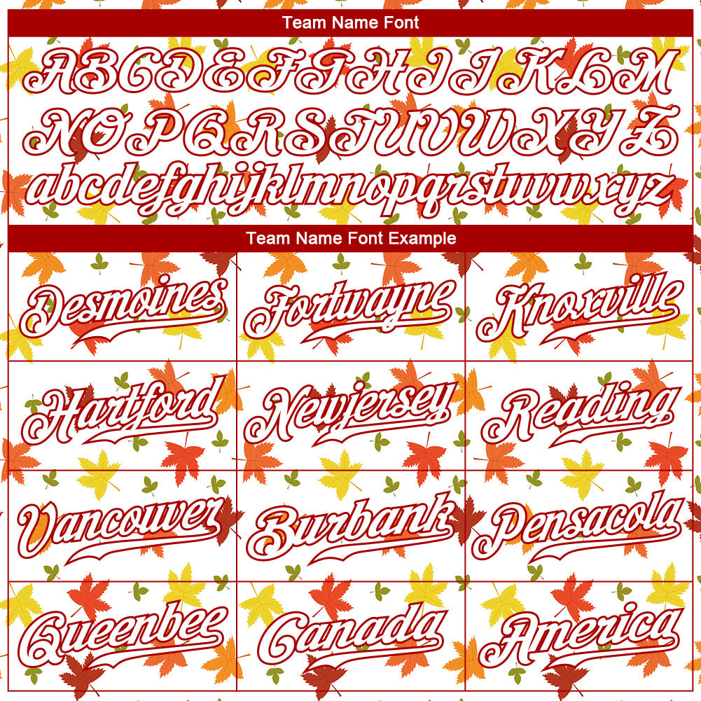 Custom White White-Red 3D Pattern Design Autumn Leaves Authentic Baseball Jersey - Sky-Custom