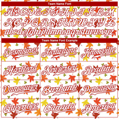 Custom White White-Red 3D Pattern Design Autumn Leaves Authentic Baseball Jersey - Sky-Custom