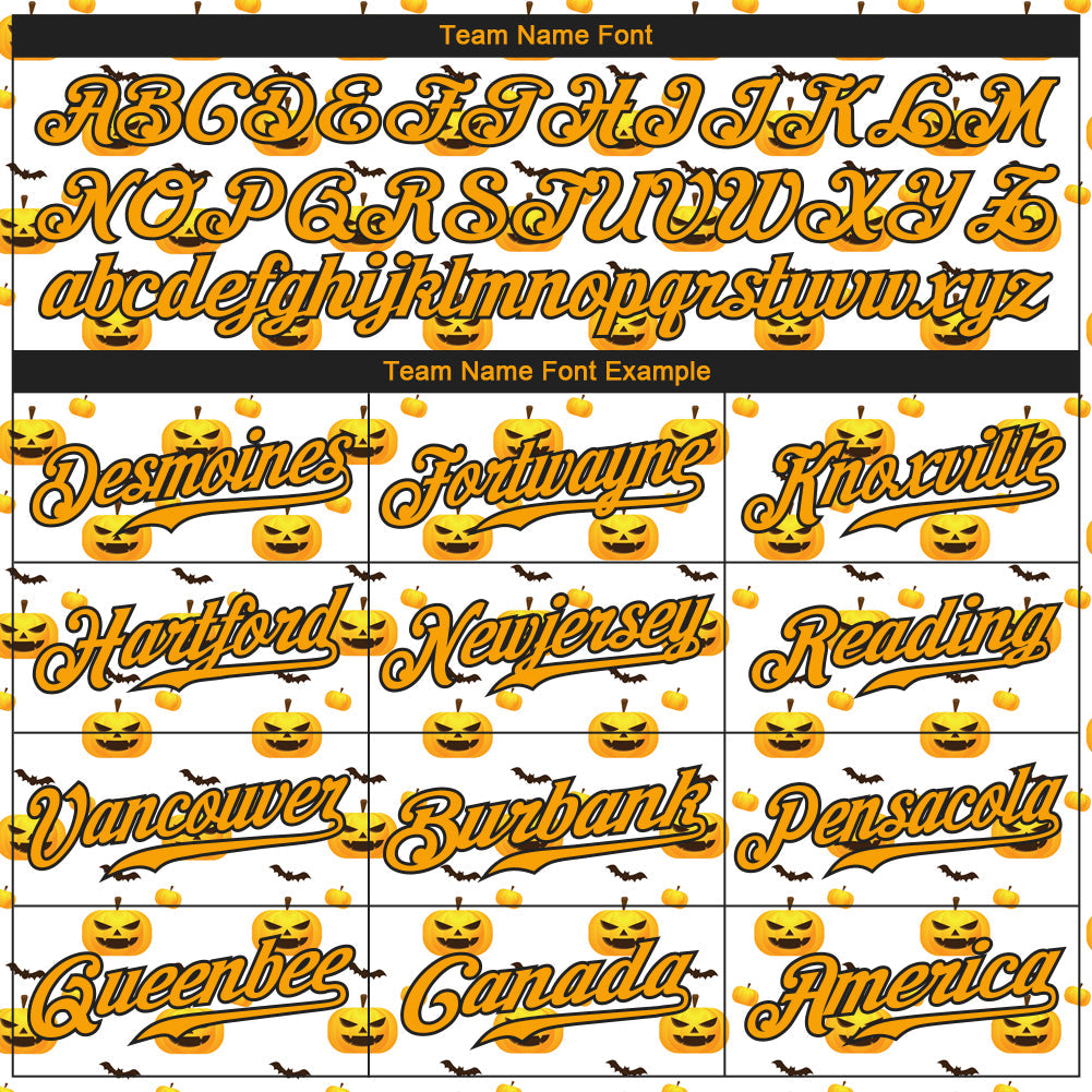Custom White Gold-Black 3D Pattern Design Halloween Pattern With Pumpkins Authentic Baseball Jersey - Sky-Custom