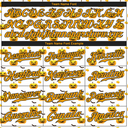 Custom White Gold-Black 3D Pattern Design Halloween Pattern With Pumpkins Authentic Baseball Jersey - Sky-Custom
