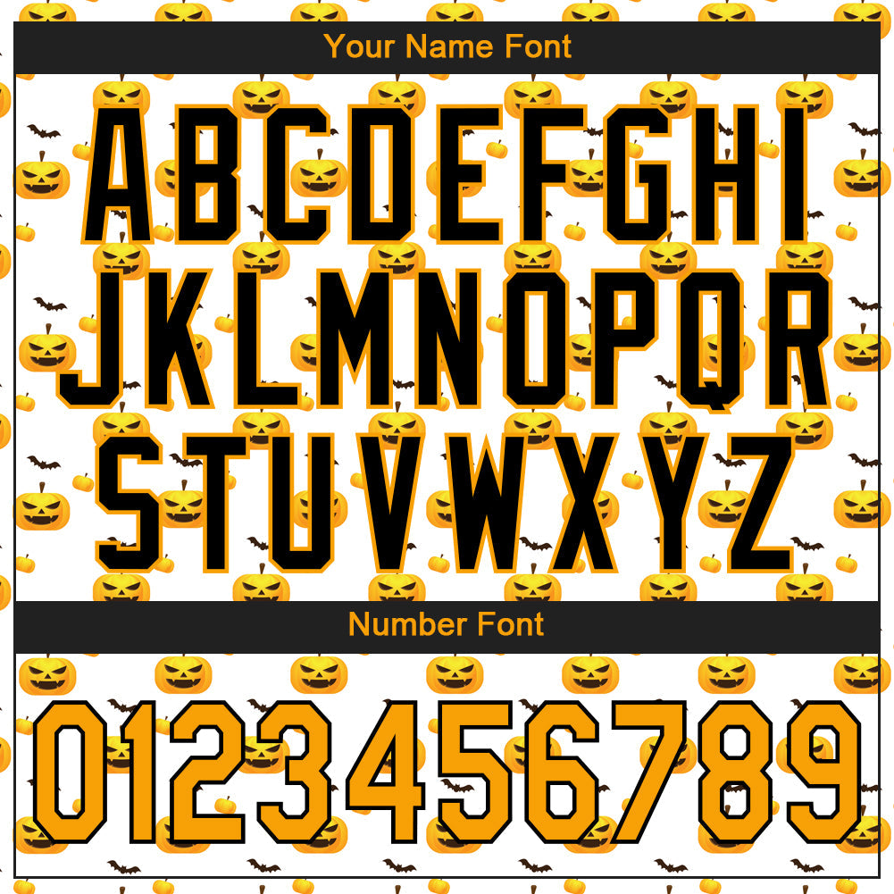 Custom White Gold-Black 3D Pattern Design Halloween Pattern With Pumpkins Authentic Baseball Jersey - Sky-Custom