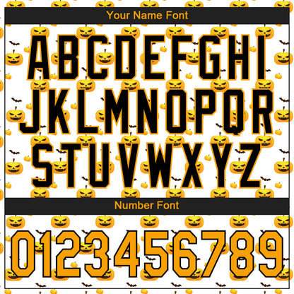 Custom White Gold-Black 3D Pattern Design Halloween Pattern With Pumpkins Authentic Baseball Jersey - Sky-Custom