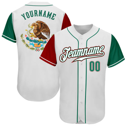Custom White Kelly Green-Red Authentic Mexico Two Tone Baseball Jersey - Sky-Custom