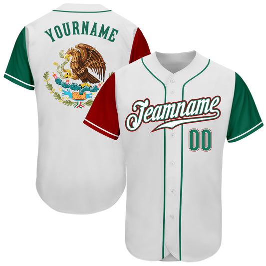 Custom White Kelly Green-Red Authentic Mexico Two Tone Baseball Jersey - Sky-Custom