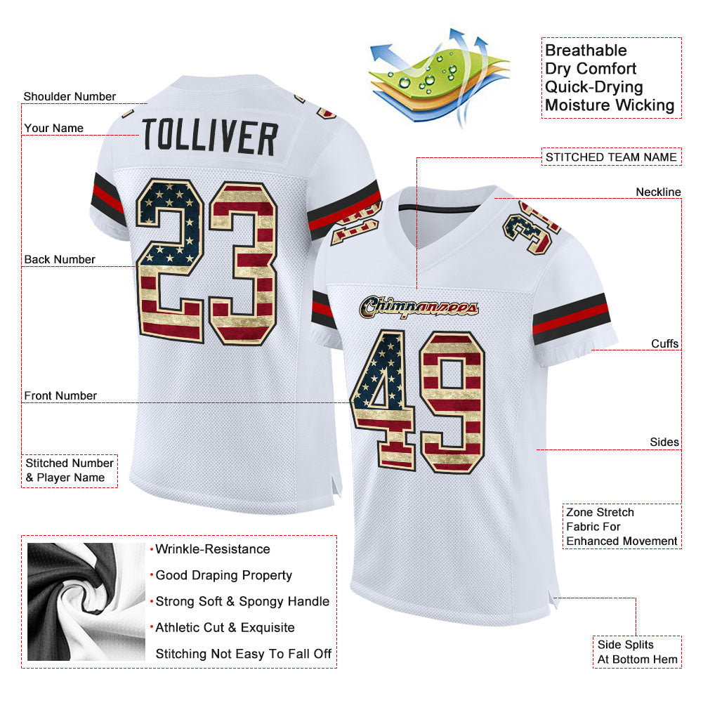 Custom White Vintage USA Flag-Black Mesh Authentic Football Jersey - Sky-Custom