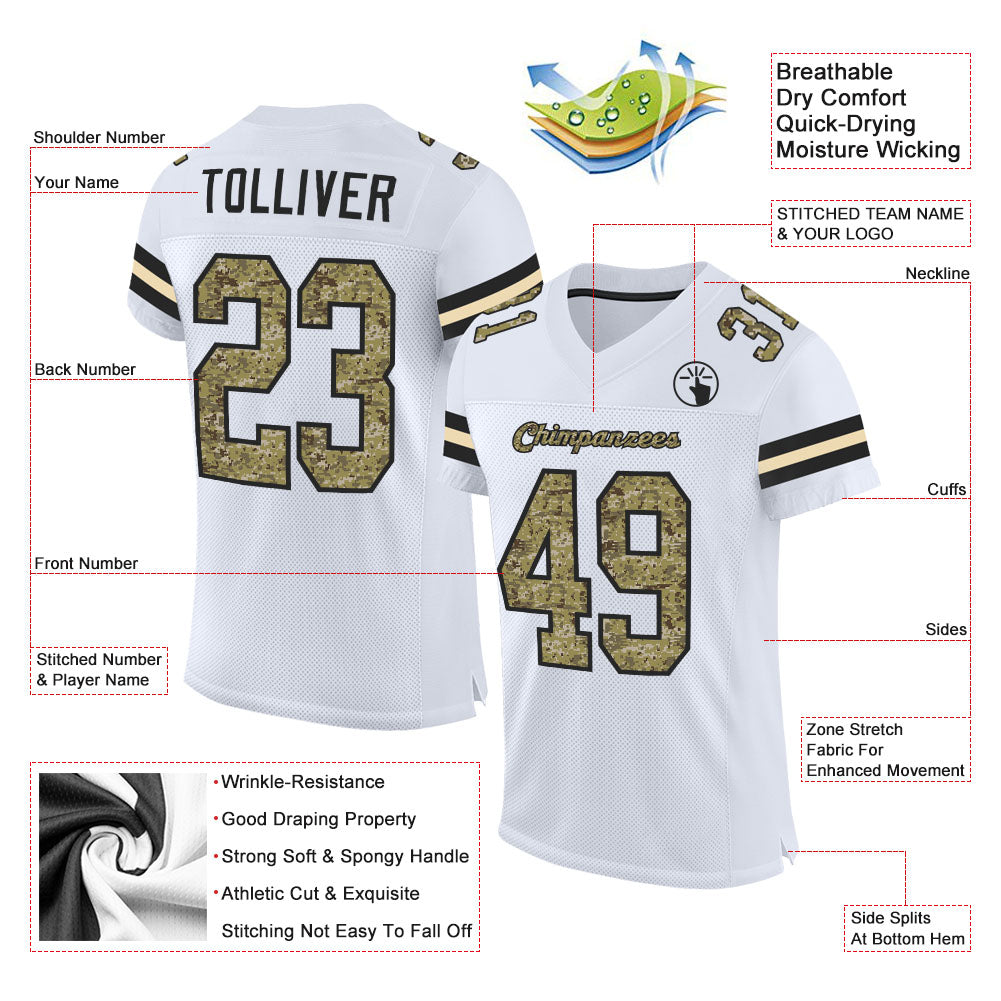 Custom White Camo-Black Mesh Authentic Football Jersey - Sky-Custom