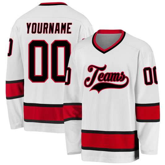 Custom White Black-Red Hockey Jersey - Sky-Custom