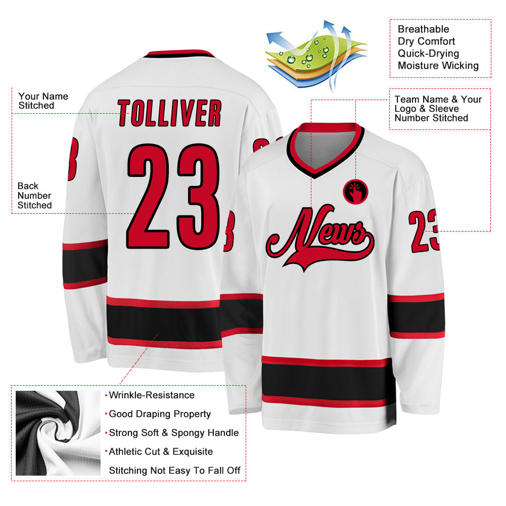 Custom White Red-Black Hockey Jersey - Sky-Custom