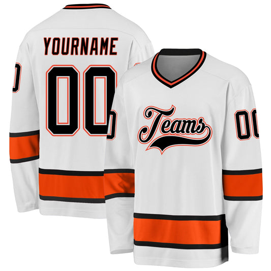 Custom White Black-Orange Hockey Jersey - Sky-Custom