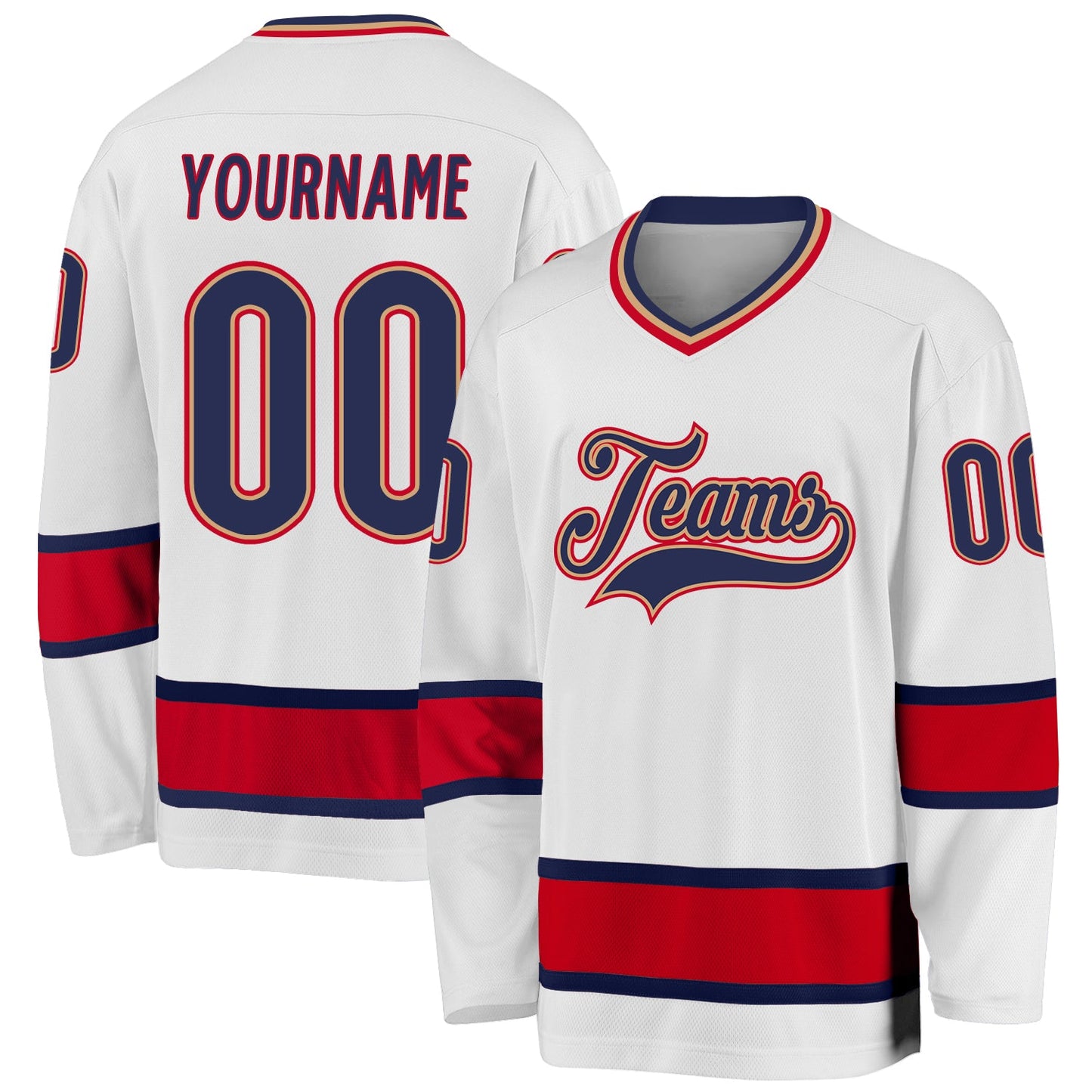 Custom White Navy-Red Hockey Jersey - Sky-Custom