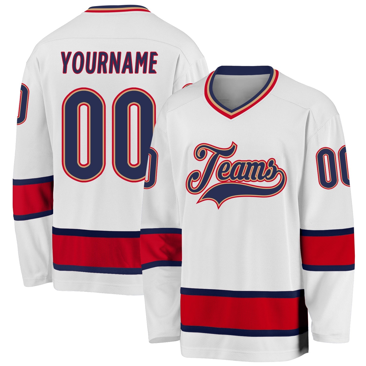 Custom White Navy-Red Hockey Jersey - Sky-Custom