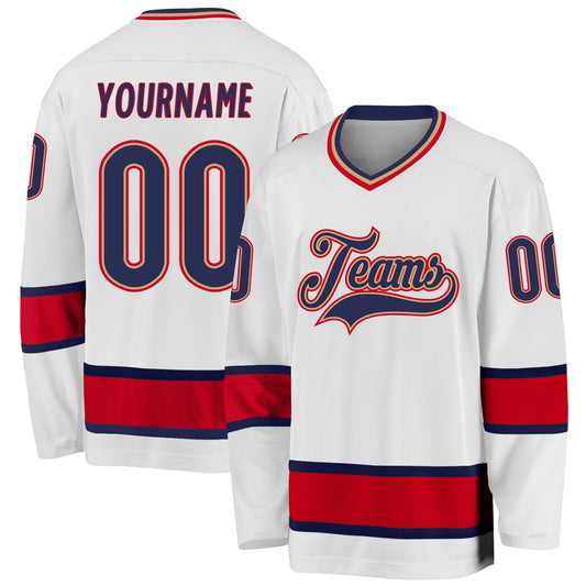 Custom White Navy-Red Hockey Jersey - Sky-Custom