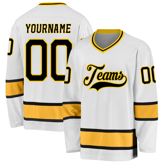 Custom White Black-Gold Hockey Jersey - Sky-Custom
