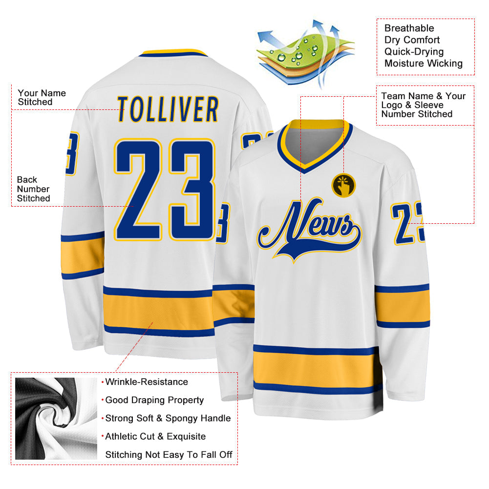 Custom White Royal-Gold Hockey Jersey - Sky-Custom