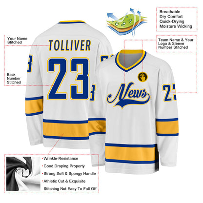 Custom White Royal-Gold Hockey Jersey - Sky-Custom