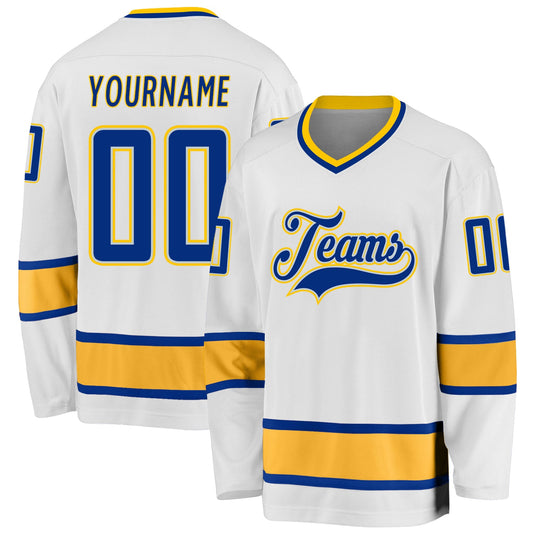 Custom White Royal-Gold Hockey Jersey - Sky-Custom