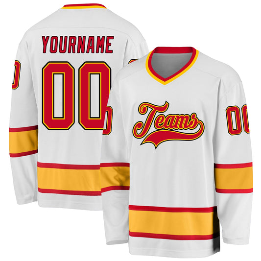 Custom White Red-Gold Hockey Jersey - Sky-Custom