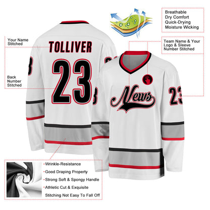 Custom White Black-Gray Hockey Jersey - Sky-Custom