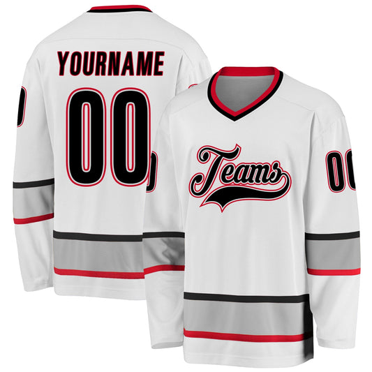 Custom White Black-Gray Hockey Jersey - Sky-Custom