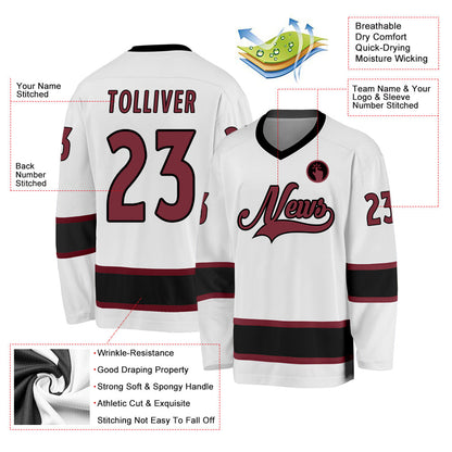 Custom White Burgundy-Black Hockey Jersey - Sky-Custom