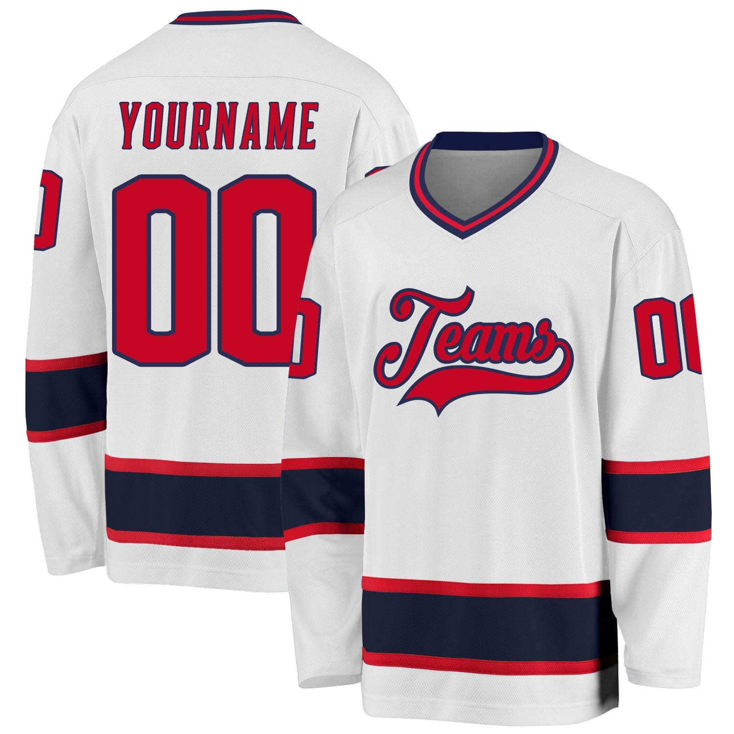 Custom White Red-Navy Hockey Jersey - Sky-Custom