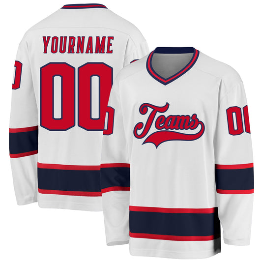 Custom White Red-Navy Hockey Jersey - Sky-Custom