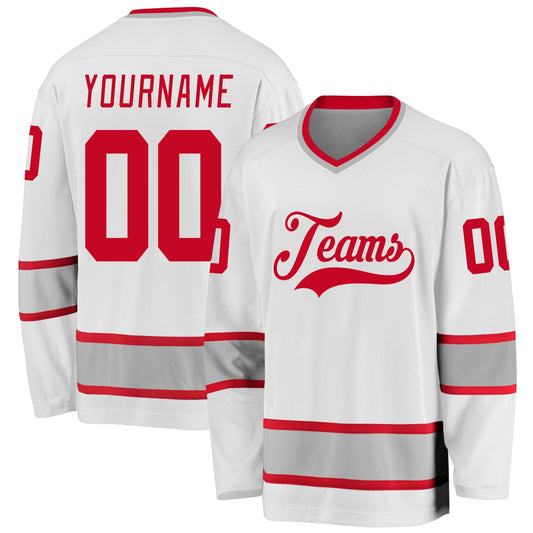 Custom White Red-Gray Hockey Jersey - Sky-Custom