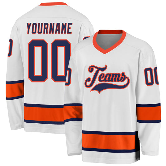 Custom White Navy-Orange Hockey Jersey - Sky-Custom