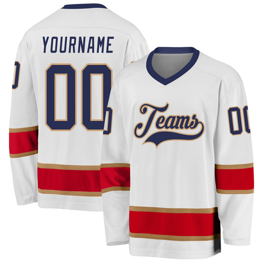 Custom White Navy-Red Hockey Jersey - Sky-Custom
