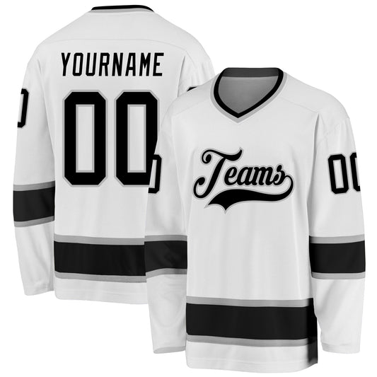 Custom White Black-Gray Hockey Jersey - Sky-Custom