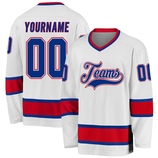 Custom White Royal-Red Hockey Jersey - Sky-Custom